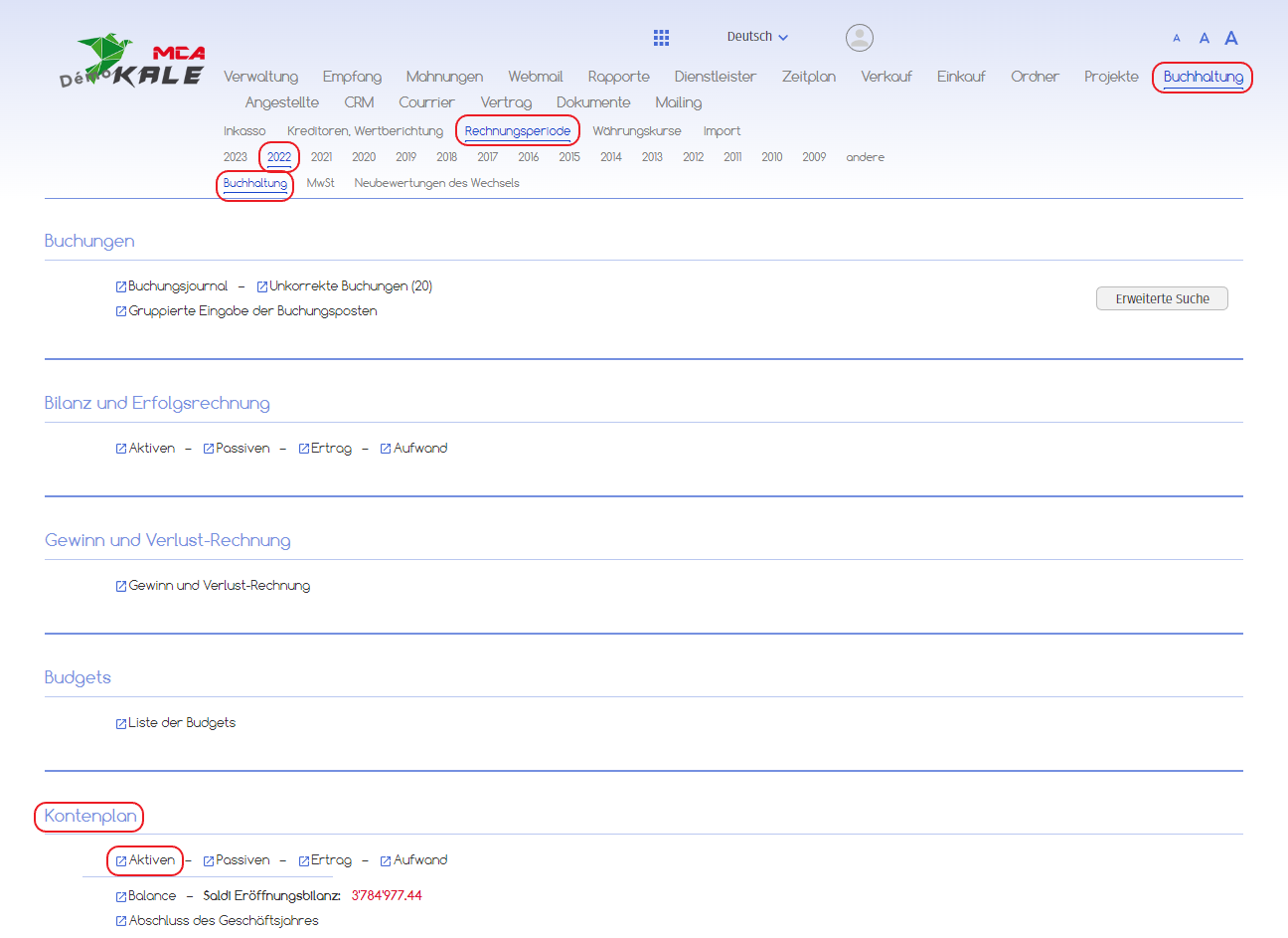 Menü Kontenverzeichnis | MCA Concept