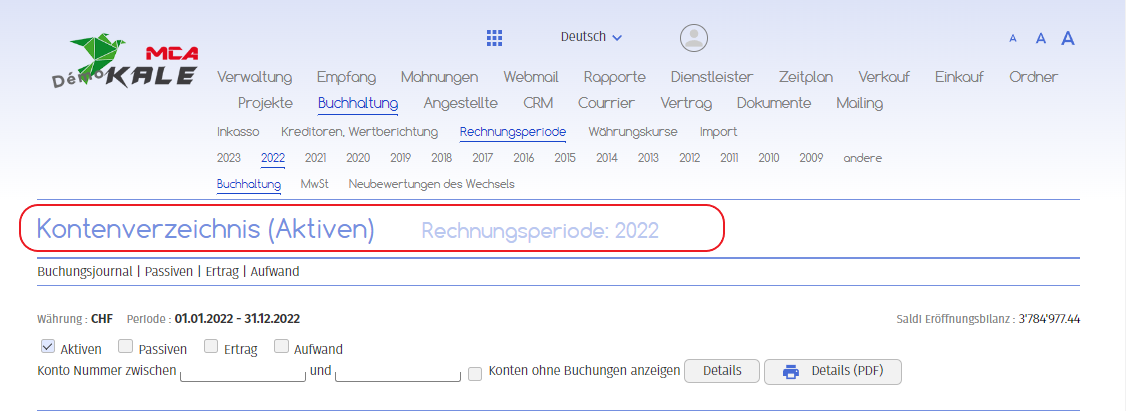 Kontenverzeichnis | MCA Concept